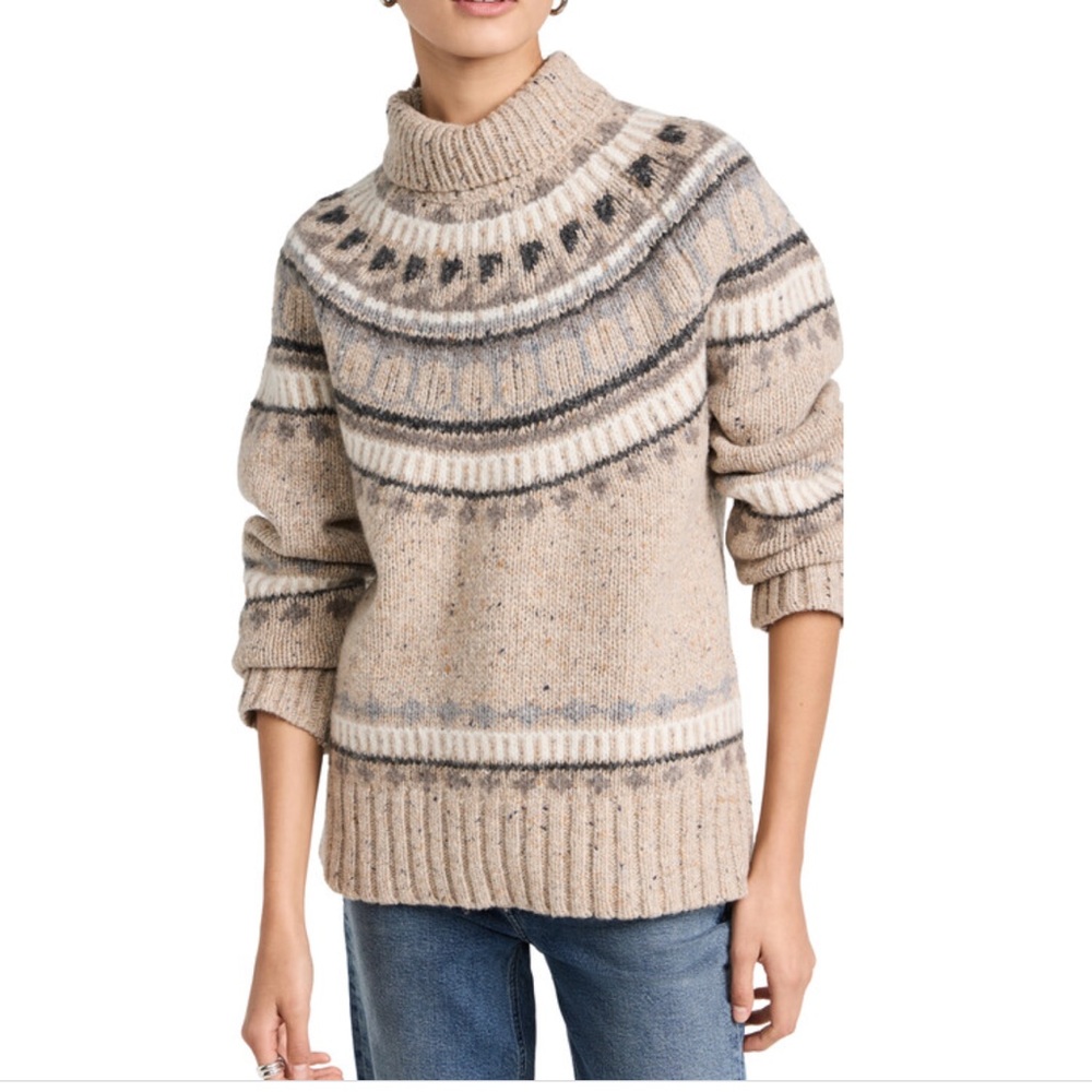 Alex Mill Apres Ski Fair Isle Turtleneck Sweater Size XS Women In Oatmeal Combo